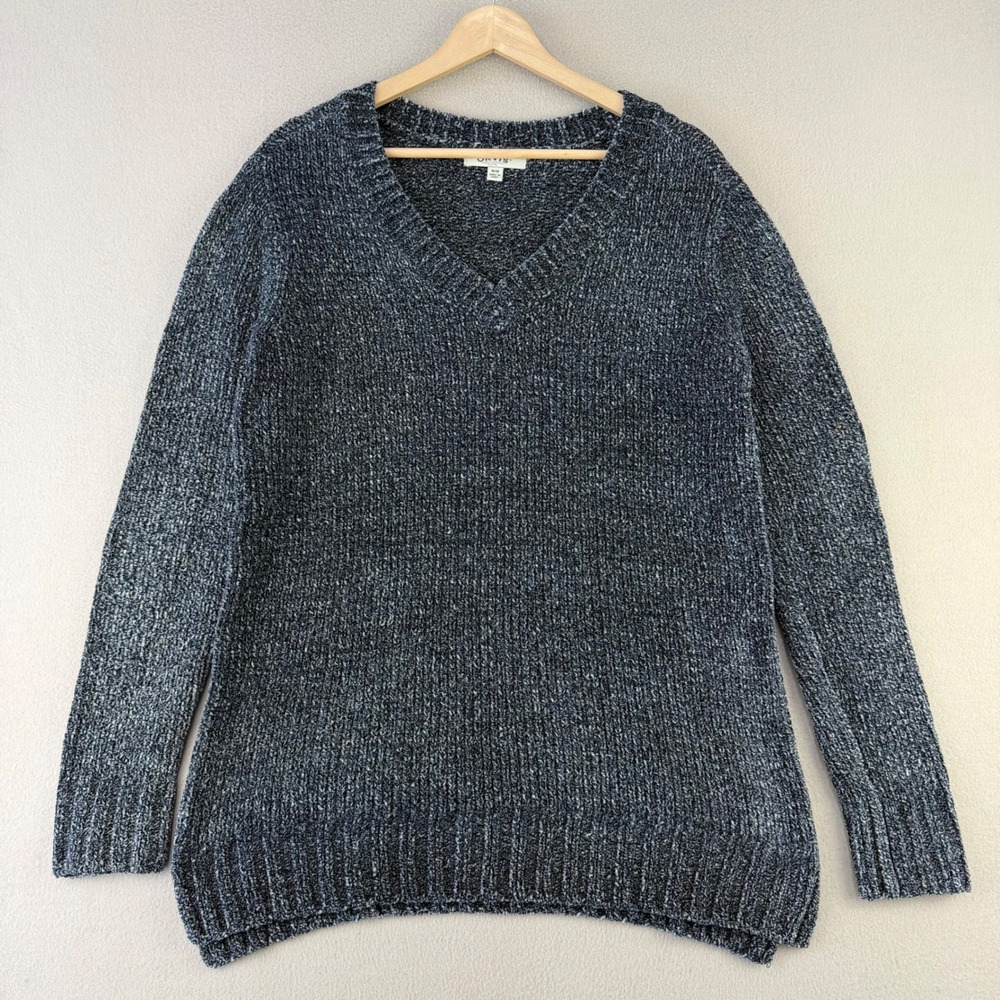 Orvis Sweater Women M Blue V-Neck Chenille Knit Pullover Warm Cozy Lounge